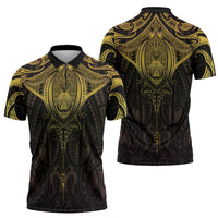 New Zealand Aotearoa Zipper Polo Shirt Maori Manta Ray Moko Gold LT05 - Polynesian Pride
