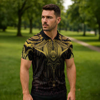 New Zealand Aotearoa Zipper Polo Shirt Maori Manta Ray Moko Gold LT05 - Polynesian Pride