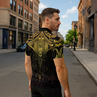 New Zealand Aotearoa Zipper Polo Shirt Maori Manta Ray Moko Gold LT05 - Polynesian Pride