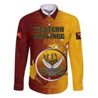 Personalized Papua New Guinea Western Province Family Matching Off Shoulder Short Dress and Hawaiian Shirt Mix Coat Of Arms Polynesian Pattern LT05 Dad's Shirt - Long Sleeve Red - Polynesian Pride
