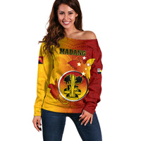 Personalized Papua New Guinea Madang Province Off Shoulder Sweater Mix Coat Of Arms Polynesian Pattern LT05 Women Yellow - Polynesian Pride
