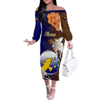Personalized Papua New Guinea Manus Province Family Matching Off Shoulder Long Sleeve Dress and Hawaiian Shirt Mix Coat Of Arms Polynesian Pattern LT05 Mom's Dress Brown - Polynesian Pride