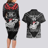 Custom Samoa Wrestling Couples Matching Long Sleeve Bodycon Dress and Hawaiian Shirt Samoan Wrestler Ulafala Style LT05 - Polynesian Pride