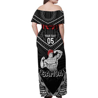 Custom Samoa Wrestling Family Matching Off Shoulder Maxi Dress and Hawaiian Shirt Samoan Wrestler Ulafala Style LT05 - Polynesian Pride