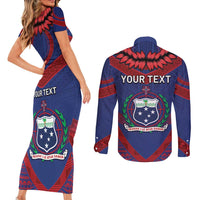 Personalised FAST Party Samoa Couples Matching Short Sleeve Bodycon Dress and Long Sleeve Button Shirt Samoan Coat Of Arms Ulafala Style LT05 - Polynesian Pride