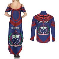 Personalised FAST Party Samoa Couples Matching Summer Maxi Dress and Long Sleeve Button Shirt Samoan Coat Of Arms Ulafala Style LT05 - Polynesian Pride