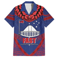 Personalised FAST Party Samoa Family Matching Long Sleeve Bodycon Dress and Hawaiian Shirt Samoan Coat Of Arms Ulafala Style LT05 Dad's Shirt - Short Sleeve Blue - Polynesian Pride