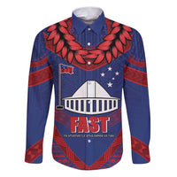 Personalised FAST Party Samoa Family Matching Puletasi and Hawaiian Shirt Samoan Coat Of Arms Ulafala Style LT05 Dad's Shirt - Long Sleeve Blue - Polynesian Pride