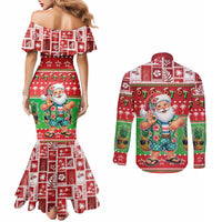 Mele Kalikimaka Hawaii Christmas Couples Matching Mermaid Dress and Long Sleeve Button Shirt Funny Santa 67 Gen Alpha Slang LT05 - Polynesian Pride