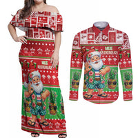 Mele Kalikimaka Hawaii Christmas Couples Matching Off Shoulder Maxi Dress and Long Sleeve Button Shirt Funny Santa 67 Gen Alpha Slang LT05 Red - Polynesian Pride