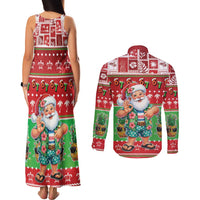 Mele Kalikimaka Hawaii Christmas Couples Matching Tank Maxi Dress and Long Sleeve Button Shirt Funny Santa 67 Gen Alpha Slang LT05 - Polynesian Pride
