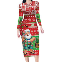 Mele Kalikimaka Hawaii Christmas Family Matching Long Sleeve Bodycon Dress and Hawaiian Shirt Funny Santa 67 Gen Alpha Slang LT05 Mom's Dress Red - Polynesian Pride