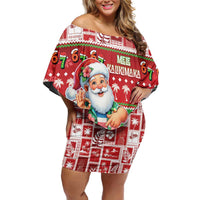 Mele Kalikimaka Hawaii Christmas Off Shoulder Short Dress Funny Santa 67 Gen Alpha Slang LT05 Women Red - Polynesian Pride