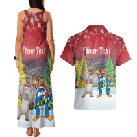 Personalised Christmas In July Couples Matching Tank Maxi Dress and Hawaiian Shirt Funny Dabbing Dance Koala And Blue Penguins LT05 - Polynesian Pride