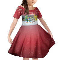 Personalised Christmas In July Family Matching Mermaid Dress and Hawaiian Shirt Funny Dabbing Dance Koala And Blue Penguins LT05 Daughter's Dress Red - Polynesian Pride