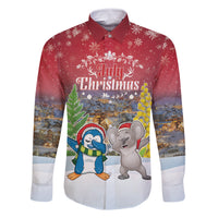 Personalised Christmas In July Family Matching Off The Shoulder Long Sleeve Dress and Hawaiian Shirt Funny Dabbing Dance Koala And Blue Penguins LT05 Dad's Shirt - Long Sleeve Red - Polynesian Pride
