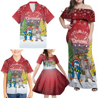 Personalised Christmas In July Family Matching Off Shoulder Maxi Dress and Hawaiian Shirt Funny Dabbing Dance Koala And Blue Penguins LT05 - Polynesian Pride