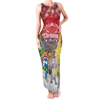 Personalised Christmas In July Family Matching Tank Maxi Dress and Hawaiian Shirt Funny Dabbing Dance Koala And Blue Penguins LT05 Mom's Dress Red - Polynesian Pride