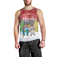 Personalised Christmas In July Men Tank Top Funny Dabbing Dance Koala And Blue Penguins