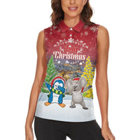 Personalised Christmas In July Women Sleeveless Polo Shirt Funny Dabbing Dance Koala And Blue Penguins LT05 - Polynesian Pride