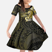 Sarcoma Awareness Family Matching Off The Shoulder Long Sleeve Dress and Hawaiian Shirt You Are Stronger Than Sarcoma LT05 Daughter's Dress Yellow - Polynesian Pride