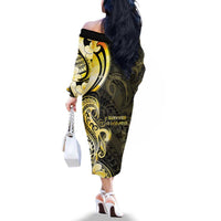 Sarcoma Awareness Family Matching Off The Shoulder Long Sleeve Dress and Hawaiian Shirt You Are Stronger Than Sarcoma LT05 - Polynesian Pride