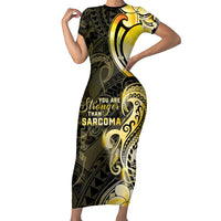 Sarcoma Awareness Family Matching Short Sleeve Bodycon Dress and Hawaiian Shirt You Are Stronger Than Sarcoma LT05 Mom's Dress Yellow - Polynesian Pride
