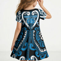 Custom Aotearoa Ngati Kahungunu Kid Short Sleeve Dress Maori Tribal Pattern