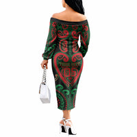 Custom Aotearoa Ngai Tuhoe Off The Shoulder Long Sleeve Dress Maori Tribal Pattern