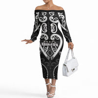 Custom Aotearoa Ngati Raukawa Off The Shoulder Long Sleeve Dress Maori Tribal Pattern