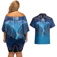 Polynesia Manta Ray Couples Matching Off Shoulder Short Dress and Hawaiian Shirt Let's The Sea Set You Free LT05 - Polynesian Pride