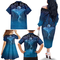 Polynesia Manta Ray Family Matching Off The Shoulder Long Sleeve Dress and Hawaiian Shirt Let's The Sea Set You Free LT05 - Polynesian Pride
