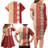 Papua New Guinea Family Matching Long Sleeve Bodycon Dress and Hawaiian Shirt Oro Tapa Pattern LT05 - Polynesian Pride