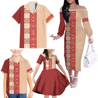 Papua New Guinea Family Matching Off The Shoulder Long Sleeve Dress and Hawaiian Shirt Oro Tapa Pattern LT05 - Polynesian Pride