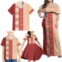 Papua New Guinea Family Matching Off Shoulder Maxi Dress and Hawaiian Shirt Oro Tapa Pattern LT05 - Polynesian Pride