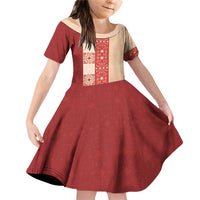 Papua New Guinea Family Matching Off Shoulder Short Dress and Hawaiian Shirt Oro Tapa Pattern LT05 Daughter's Dress Beige - Polynesian Pride