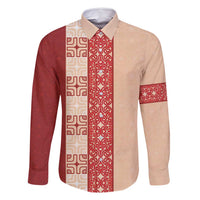 Papua New Guinea Family Matching Off Shoulder Short Dress and Hawaiian Shirt Oro Tapa Pattern LT05 Dad's Shirt - Long Sleeve Beige - Polynesian Pride