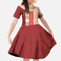 Papua New Guinea Family Matching Short Sleeve Bodycon Dress and Hawaiian Shirt Oro Tapa Pattern LT05 Daughter's Dress Beige - Polynesian Pride