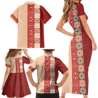 Papua New Guinea Family Matching Short Sleeve Bodycon Dress and Hawaiian Shirt Oro Tapa Pattern LT05 - Polynesian Pride