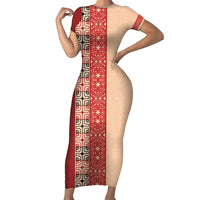 Papua New Guinea Family Matching Short Sleeve Bodycon Dress and Hawaiian Shirt Oro Tapa Pattern LT05 Mom's Dress Beige - Polynesian Pride