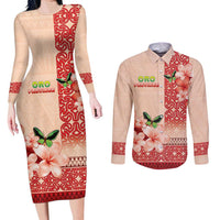 Papua New Guinea Oro Province Couples Matching Long Sleeve Bodycon Dress and Long Sleeve Button Shirt Oro Birdwing Butterfly LT05 Beige - Polynesian Pride