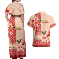 Papua New Guinea Oro Province Couples Matching Off Shoulder Maxi Dress and Hawaiian Shirt Oro Birdwing Butterfly LT05 - Polynesian Pride
