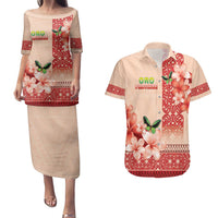 Papua New Guinea Oro Province Couples Matching Puletasi and Hawaiian Shirt Oro Birdwing Butterfly LT05 Beige - Polynesian Pride