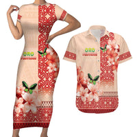 Papua New Guinea Oro Province Couples Matching Short Sleeve Bodycon Dress and Hawaiian Shirt Oro Birdwing Butterfly LT05 Beige - Polynesian Pride