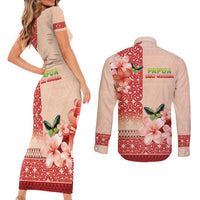 Papua New Guinea Oro Province Couples Matching Short Sleeve Bodycon Dress and Long Sleeve Button Shirt Oro Birdwing Butterfly LT05 - Polynesian Pride
