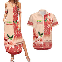 Papua New Guinea Oro Province Couples Matching Summer Maxi Dress and Hawaiian Shirt Oro Birdwing Butterfly LT05 Beige - Polynesian Pride