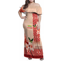 Papua New Guinea Oro Province Family Matching Off Shoulder Maxi Dress and Hawaiian Shirt Oro Birdwing Butterfly LT05 Mom's Dress Beige - Polynesian Pride