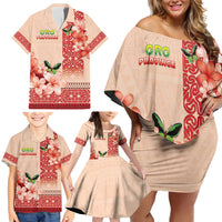 Papua New Guinea Oro Province Family Matching Off Shoulder Short Dress and Hawaiian Shirt Oro Birdwing Butterfly LT05 - Polynesian Pride