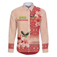 Papua New Guinea Oro Province Family Matching Puletasi and Hawaiian Shirt Oro Birdwing Butterfly LT05 Dad's Shirt - Long Sleeve Beige - Polynesian Pride