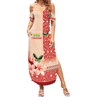 Papua New Guinea Oro Province Family Matching Summer Maxi Dress and Hawaiian Shirt Oro Birdwing Butterfly LT05 Mom's Dress Beige - Polynesian Pride